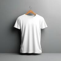 ai generiert png leer T-Shirt Attrappe, Lehrmodell, Simulation auf ein grau Hintergrund foto