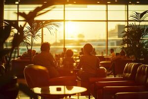 ai generiert Familie genießen Sonnenuntergang Aussicht beim Flughafen Salon. generativ ai. foto