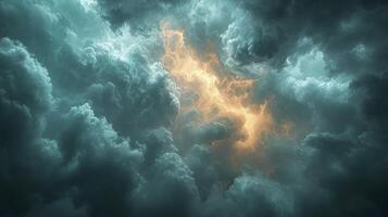 ai generiert das Himmel nach Regen mit das Aussehen von Kelvin-Helmholtz Wolken, Hinzufügen ein dramatisch Element zu das immer noch wolkig Himmel. foto