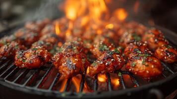 ai generiert schließen oben Aussicht von köstlich knusprig Grill gebraten Hühner. Essen Konzept. foto