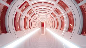 ai generiert leeren Weiß Tunnel futuristisch Stil mit rot Licht 3d Rendern foto
