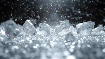 ai generiert verstreut Weiß Diamanten und Kristalle fallen von über, sehr glänzend, klar, Star Pulver, Center Komposition, kreativ Hintergrund Design. abstrakt Hintergrund. foto