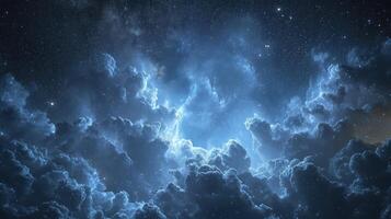 ai generiert ein klar Nacht Himmel mit das Aussehen von nachtleuchtend Wolken Das glühen im das dunkel, Erstellen ein atemberaubend Himmel Sicht. foto