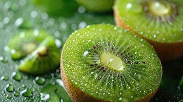 ai generiert exotisch Kiwi Hintergrund. exotisch Beschwerde von perfekt runden Kiwi Scheiben. foto