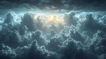 ai generiert ein Himmel bedeckt mit Nimbostratus Wolken, Erstellen ein schattig Atmosphäre und ein Chance von Regen. foto