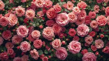 ai generiert Rosa Rose Garten Hintergrund, Antenne Sicht. Valentinstag Tag Hintergrund. foto
