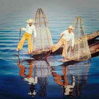 traditionell birmanisch Fischer beim inle See Myanmar foto