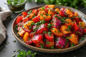 ai generiert Essen auf das Küche Tabelle zu Post auf Sozial Medien Fachmann Werbung Essen Fotografie foto