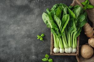 ai generiert bok Choy isoliert Küche Tabelle Fachmann Werbung Essen Fotografie foto