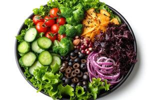 ai generiert gemischt Gemüse Salat isoliert Küche Tabelle Fachmann Werbung Essen Fotografie foto