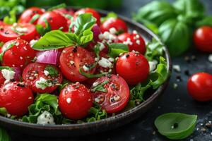 ai generiert Essen auf das Küche Tabelle zu Post auf Sozial Medien Fachmann Werbung Essen Fotografie foto