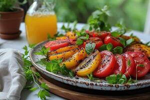 ai generiert Essen auf das Küche Tabelle zu Post auf Sozial Medien Fachmann Werbung Essen Fotografie foto