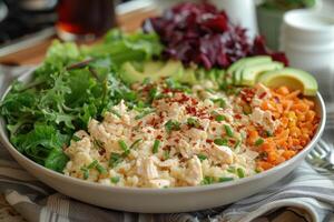 ai generiert Essen auf das Küche Tabelle zu Post auf Sozial Medien Fachmann Werbung Essen Fotografie foto