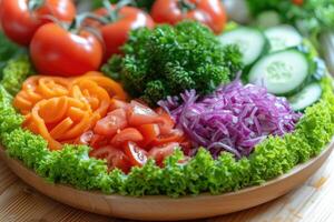 ai generiert gemischt Gemüse Salat isoliert Küche Tabelle Fachmann Werbung Essen Fotografie foto