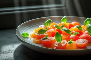 ai generiert Essen auf das Küche Tabelle zu Post auf Sozial Medien Fachmann Werbung Essen Fotografie foto