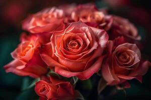 ai generiert Liebe ausgedrückt durch ein Geschenk von ein romantisch Rosa Rose Strauß foto