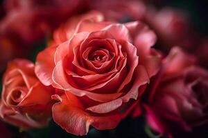 ai generiert Liebe ausgedrückt durch ein Geschenk von ein romantisch Rosa Rose Strauß foto