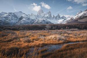 Trekking Reisender genießen fitz Roy Berg Sicht, Patagonien, el chalten - - Argentinien foto