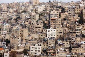 Antenne Aussicht von Amman Stadt das Hauptstadt von Jordanien. Stadt scape von Ammann. foto