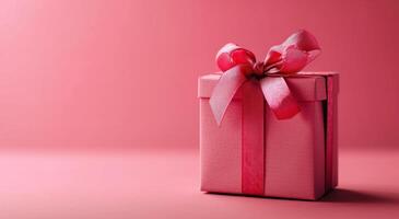 ai generiert rot Geschenk Box gegen Rosa Hintergrund Valentinsgrüße Tag foto