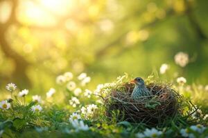 ai generiert Frühling früh Morgen Ostern Hintergrund mit Kopieren Raum foto