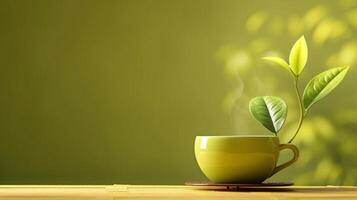 ai generiert minimalistisch lebendig Werbung Hintergrund mit Grün Tee und Kopieren Raum foto