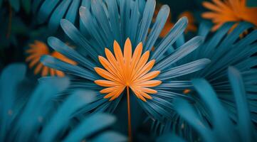 ai generiert ein schließen oben Bild von das Blatt von ein Palme Baum mit ein Grün Hintergrund foto