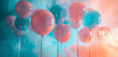 ai generiert Blau und Rosa Luftballons mit bunt Streifen im Blau und Rosa foto