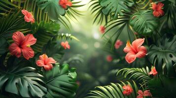 ai generiert schön Hintergrund zum Werbung mit tropisch Blätter, Palme Bäume foto