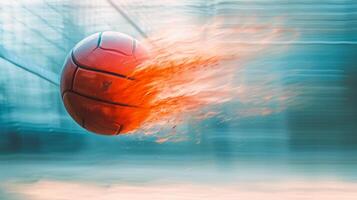 ai generiert ein verschwommen Volleyball im Flug gegen ein isoliert Hintergrund foto