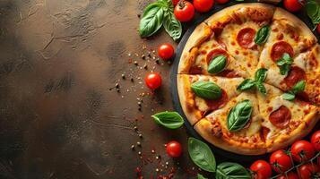 ai generiert schön Hintergrund zum Pizza Werbung foto