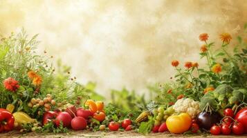 ai generiert schön Hintergrund zum organisch Bauernhof Produkte Werbung foto