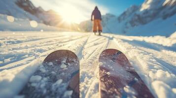 ai generiert schön Hintergrund zum Snowboarden Werbung foto