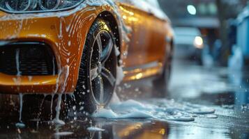ai generiert schön Hintergrund für das Auto Waschen Werbung foto