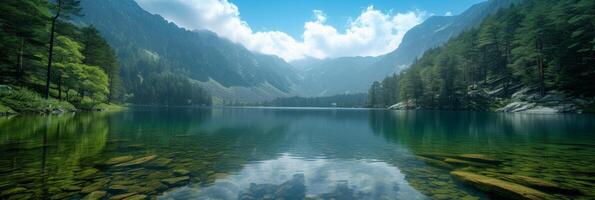 ai generiert schön Foto von ein Berg See Hintergrund zum Hintergrund