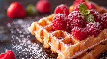 ai generiert schön Hintergrund zum Belgier Waffeln Werbung foto