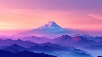 ai generiert schön Natur Hintergrund mit ein einsam Berg Gipfel gegen ein Rosa lila Gradient Himmel foto