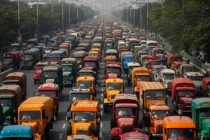 ai generiert der Verkehr Marmeladen verursacht durch Traktor Proteste im das Stadt foto