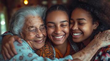 ai generiert ein herzerwärmend Moment wie Generationen von Frauen umarmen, feiern ihr Stärke und Erfolge. foto