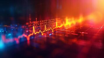 ai generiert bunt, pulsierend EKG Wellen illustrieren Herz Aktivität und Rhythmus auf ein Digital Monitor foto