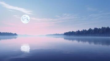 ai generiert ein still Raum Szene mit ein Halbmond Mond Gießen ein weich, silbrig glühen Über ein heiter Landschaft. foto