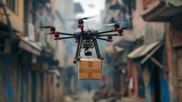 ai generiert ein Drohne liefern wesentlich liefert zu Fernbedienung Bereiche während Katastrophe Linderung Bemühungen, Angebot hoffen foto