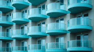 ai generiert das repetitiv Muster von Wohnung Balkone, ein Ode zu städtisch Leben und die Architektur foto
