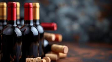ai generiert Kaskadierung Wein Flaschen und Korken, vermitteln ein Leidenschaft zum Weinbau foto