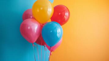 ai generiert hell, übergroß Luftballons Pop gegen ein sauber, bunt Leinwand, Erstellen ein heiter Party Hintergrund foto