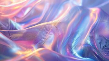 ai generiert irisierend holographisch Muster gegen ein sauber, hell technologisch Segeltuch foto