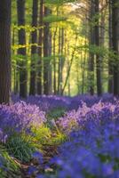 ai generiert wild Glockenblumen Teppichboden ein Wald Boden, Erstellen ein magisch Wald Szene foto