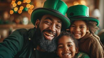 ai generiert herzerwärmend Fotografien Erfassen Familien und freunde Kommen zusammen zu feiern st. Patrick's Tag foto