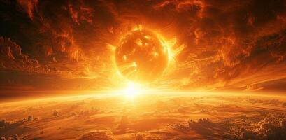 ai generiert das Sonne ist ein hell Bereich von Licht auf das Erde foto