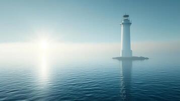 ai generiert minimalistisch Schuss symbolisieren hoffen und Orientierungshilfe, mit ein Leuchtturm mit Blick auf das Ruhe Wasser foto